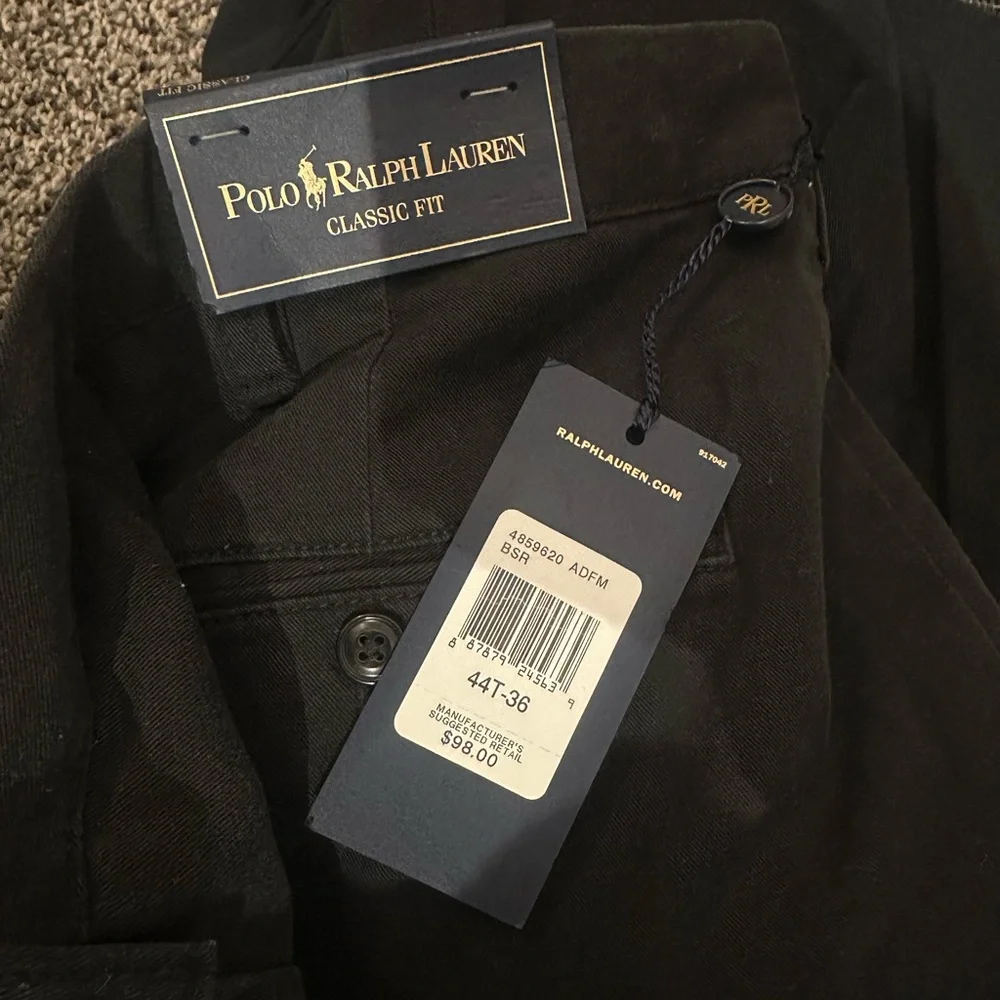 NWT Polo Ralph Lauren Men's Black Pants. Men’s 44Tx36 - Picture 4 of 5